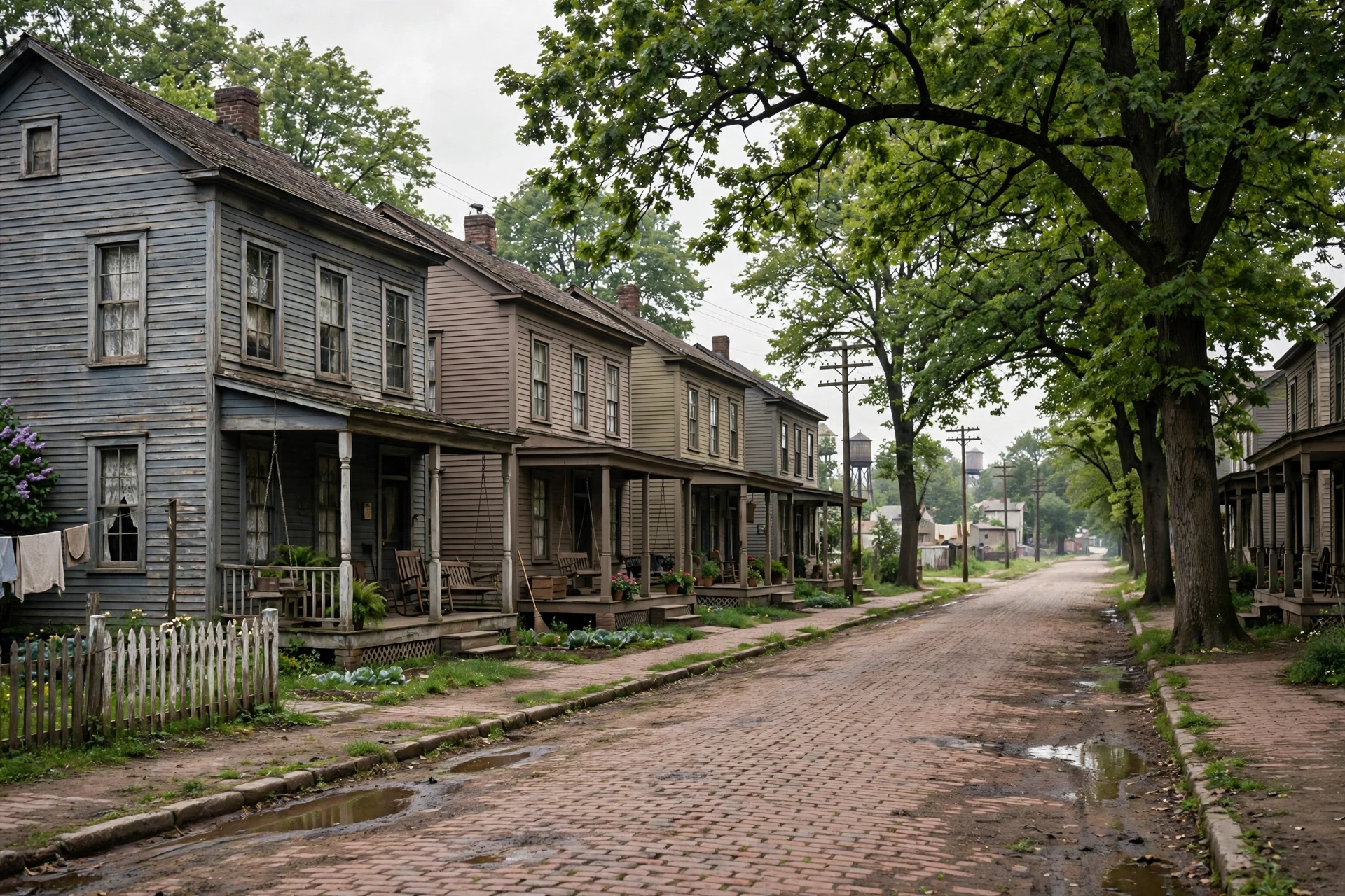 Early-1900s worker homes on a brick street in Barberton, Ohio