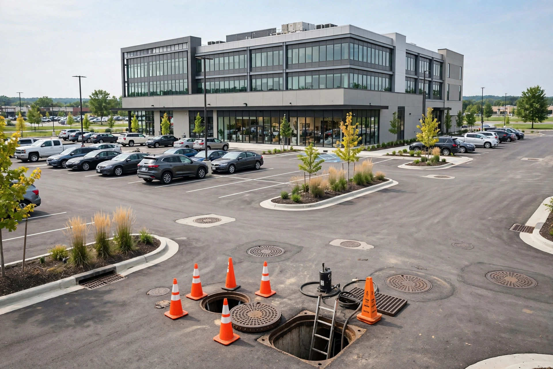 Commercial office and retail building in Ohio, the kind of property that needs a scheduled sewer maintenance program