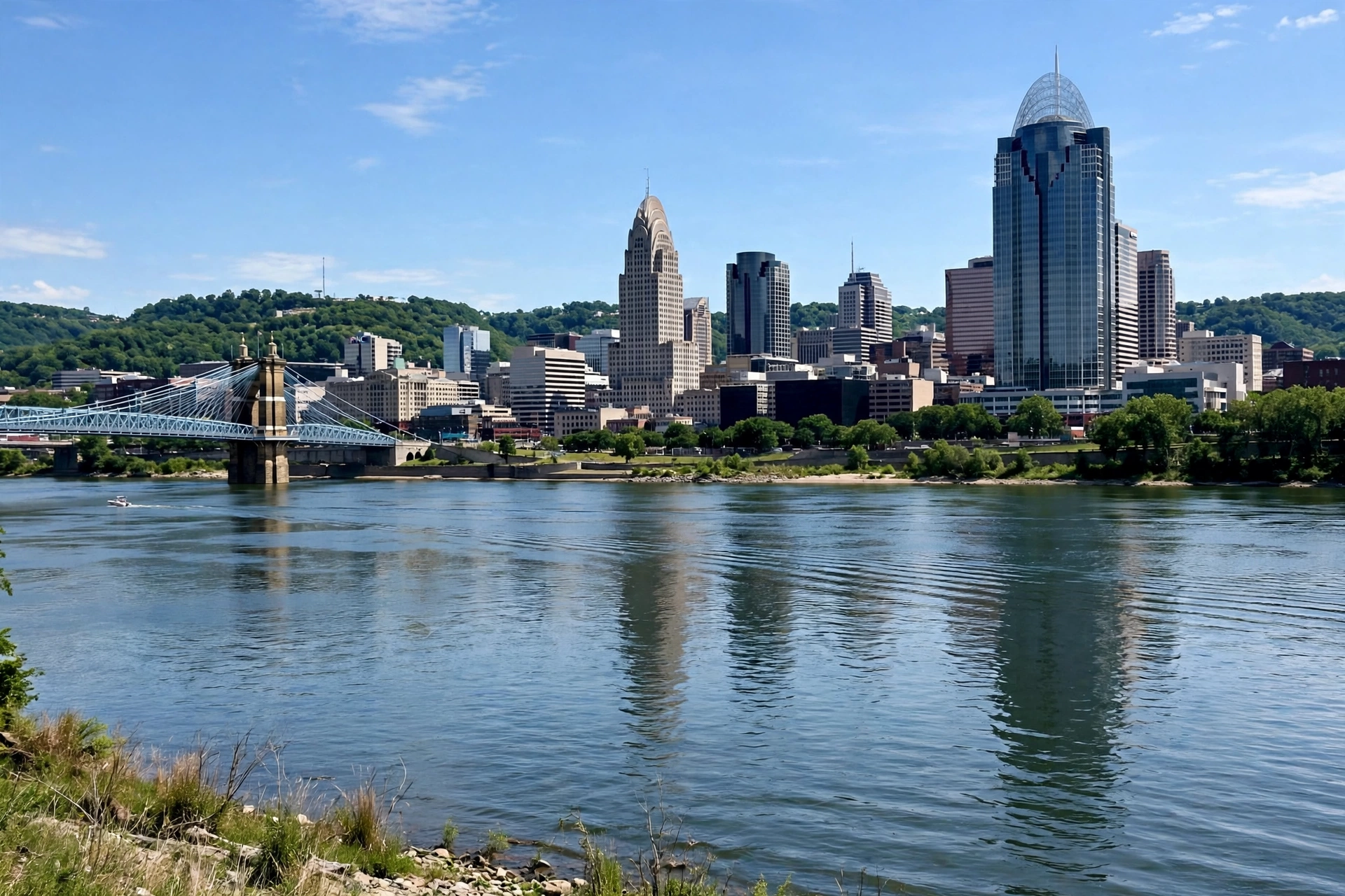 Cincinnati downtown skyline viewed from across the Ohio River