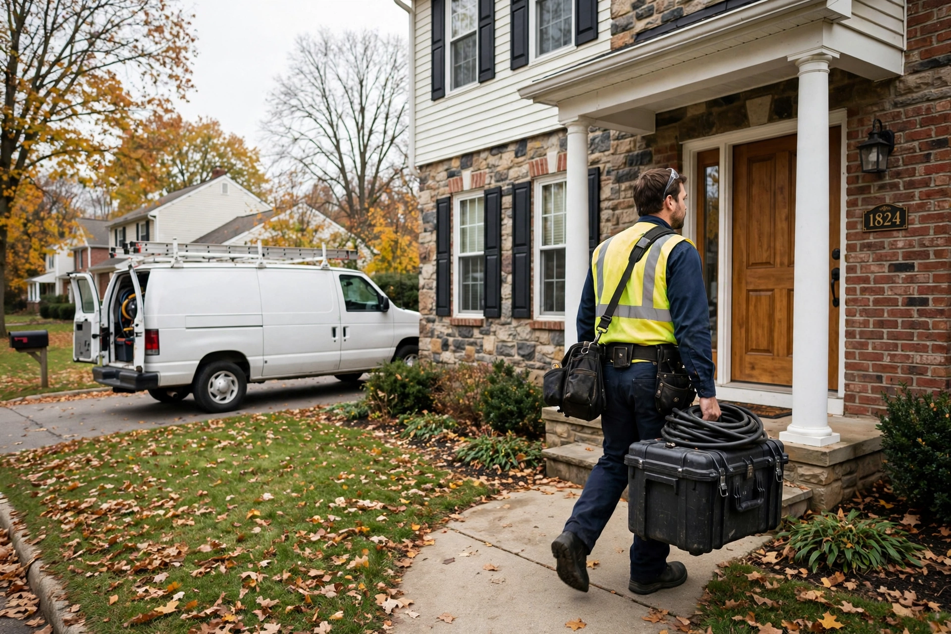 Ohio Sewer Masters service van arriving at an Ohio home for a scheduled sewer visit