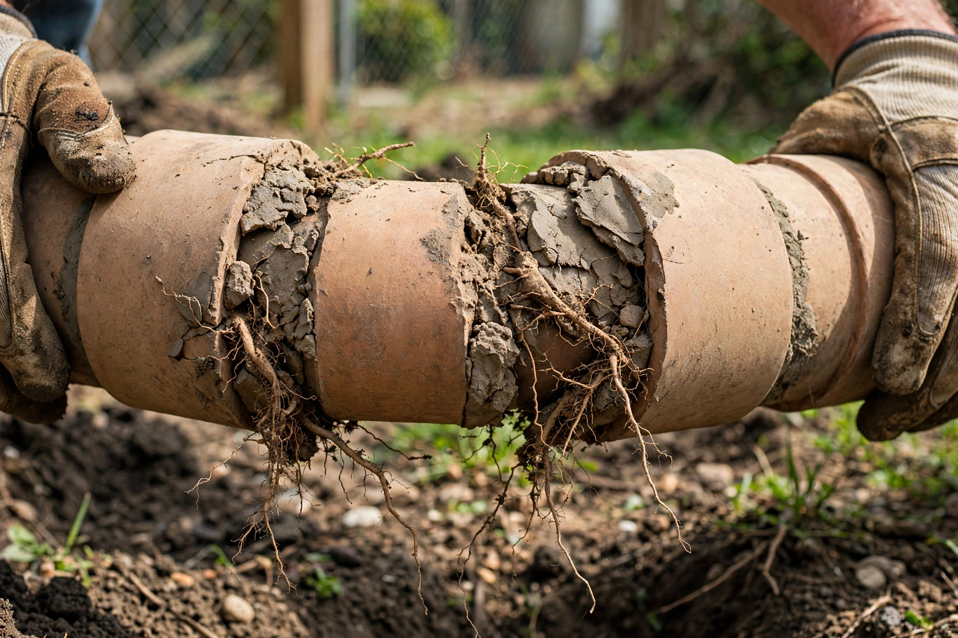 Trenchless pipe bursting equipment set up in the yard of a 1960s ranch home in Newark, Ohio