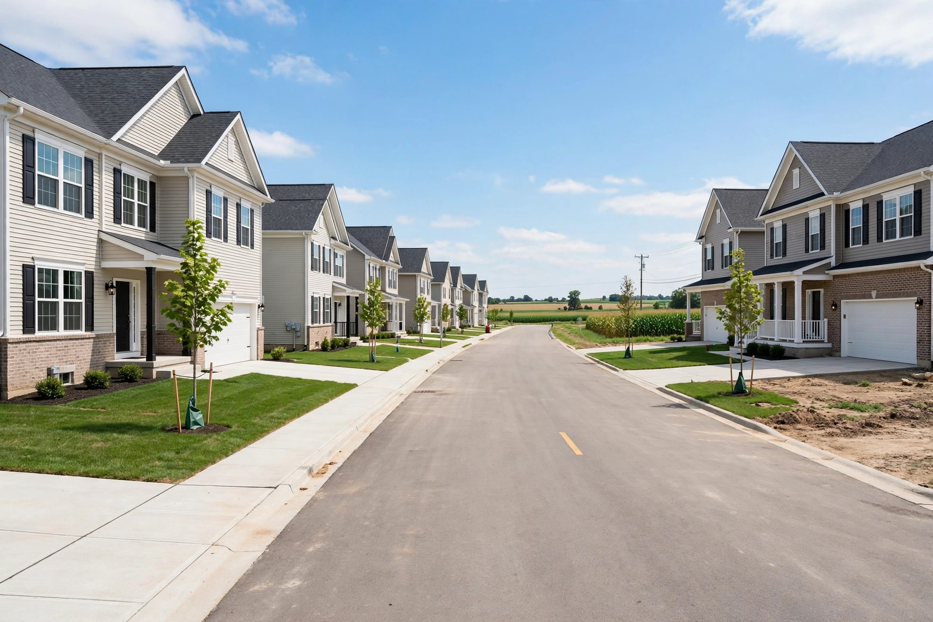 Newer suburban subdivision with two-story colonial homes in North Ridgeville, Ohio