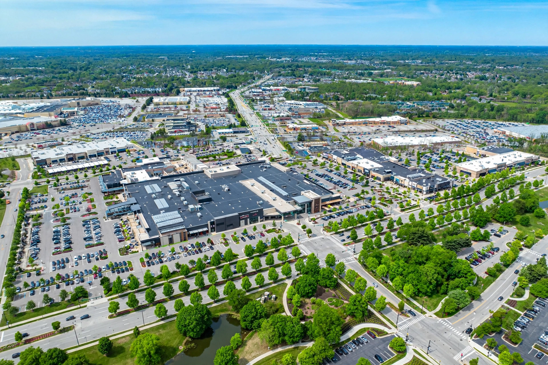 SouthPark Mall shopping district with landscaped boulevards in Strongsville, Ohio