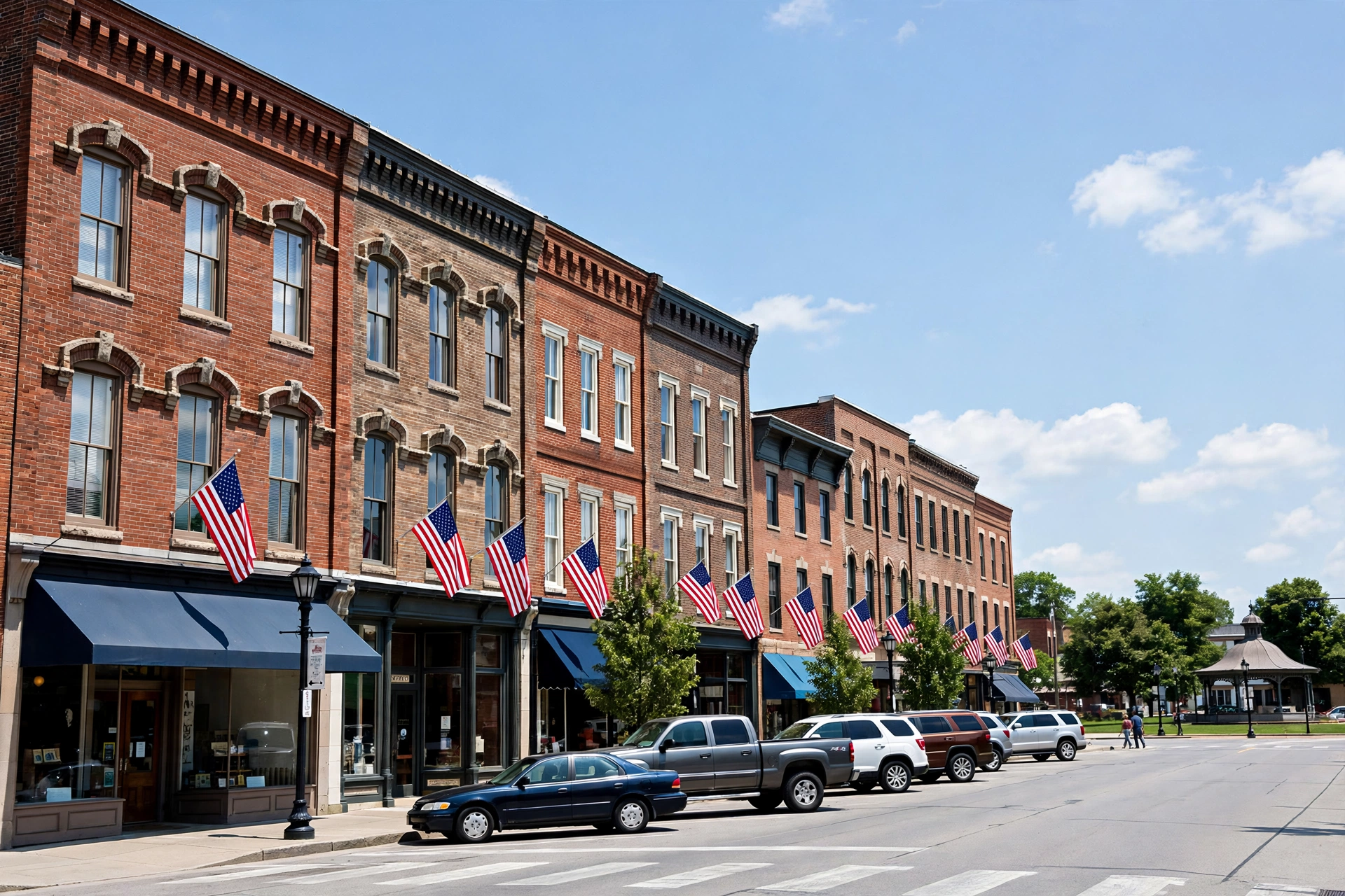 Downtown Wadsworth, Ohio, small-city main street with historic brick storefronts